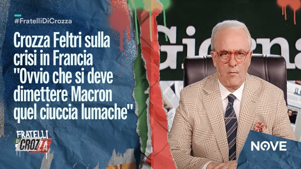 Crozza Feltri sulla crisi in Francia “Ovvio che si deve dimettere Macron quel ciuccia lumache”