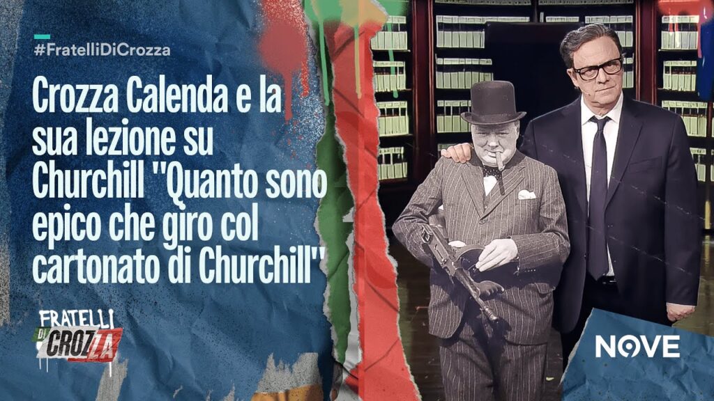 Crozza Calenda e la sua lezione su Churchill “Quanto sono epico che giro col cartonato di Churchill”